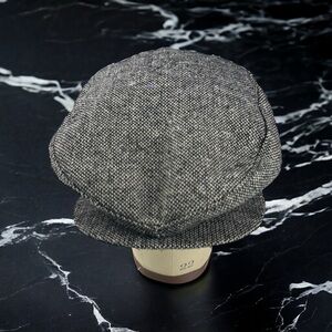 Vtg Made in USA Grey Wool Tweed Newsboy Hat Sz L 7 1/4 to 7 3/8 Peaky Blinders